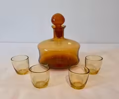 Vintage mid century amber decanter set