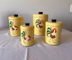 Set of four Antique Ransburg handpainted farmhouse Cannisters