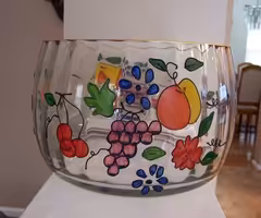 Decorative Glass Fruit Bowl with Gold Trim - NEW
