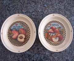 PEACHES and APPLES Ceramic Pie Plates - 2 Count (NEW)