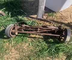 antique push mower & edger