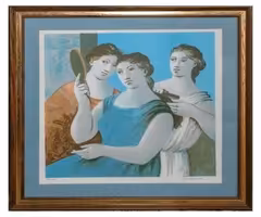 1968 Gerhard Wind Lithograph 3 Muses Ladies Grooming Each Other in the
