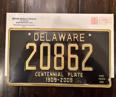 Delaware black centennial tag 20862