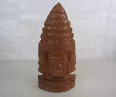 Cambodian Angkor Hand Carved Three Face Wooden Sculpture 11 1/2" Tall