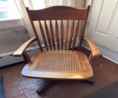 Beautiful Antique golden oak office swivel chair w/original cane seat