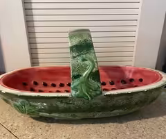 Ceramic Watermelon Fruit Bowl Serving, Basket with Handle