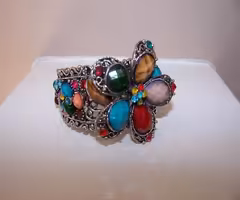 Multi-Color Stones FLOWER Bangle Bracelet - NEW